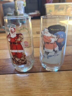 Vintage Coca-Cola Red & White Santa Glasses - Pair